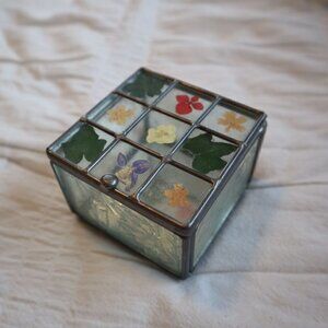 Glass Pressed Floral Trinket Box